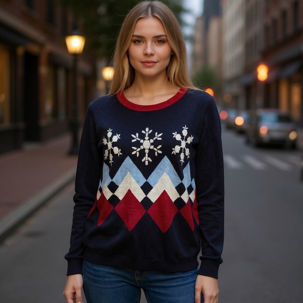 Royal Monk ModCloth Taking a Snowday Sweater Navy Blue Snowflake Size 3XL